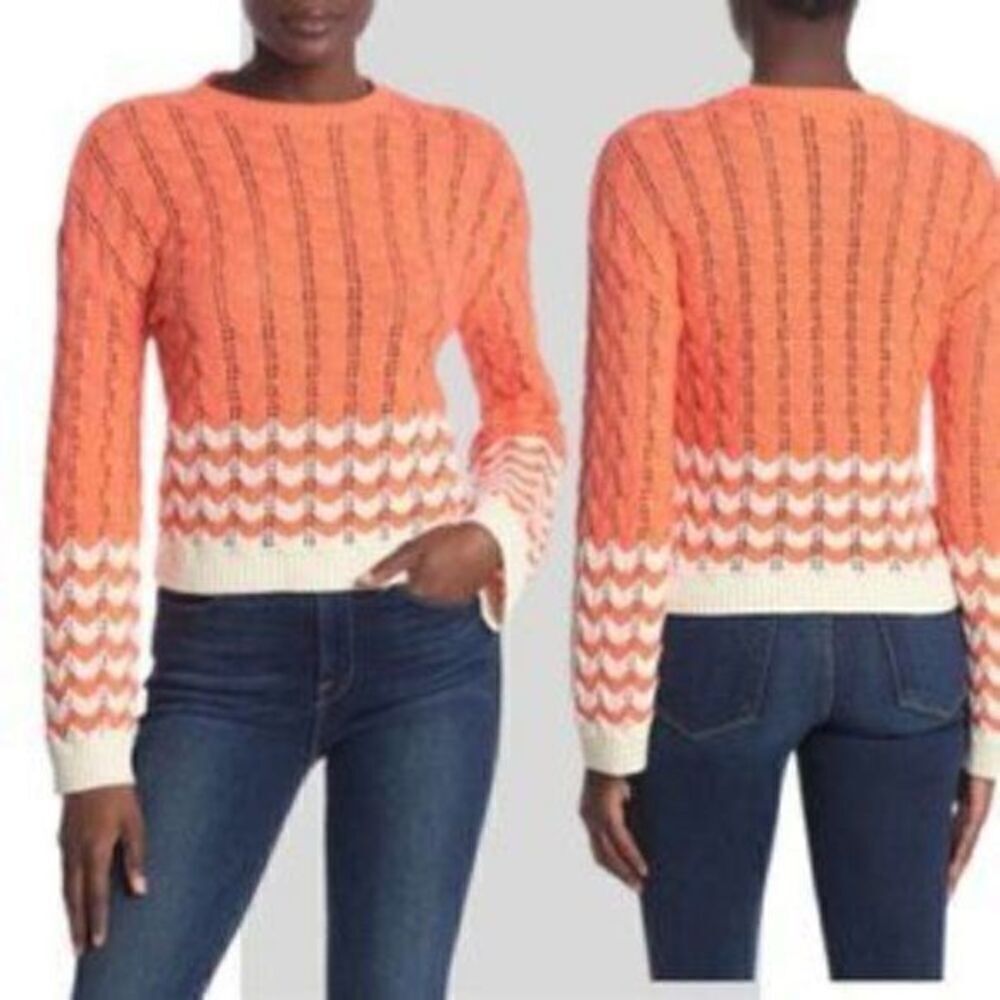 Abound Nordstrom Crew Neck Open Knit Sweater Orange & White XS NWT